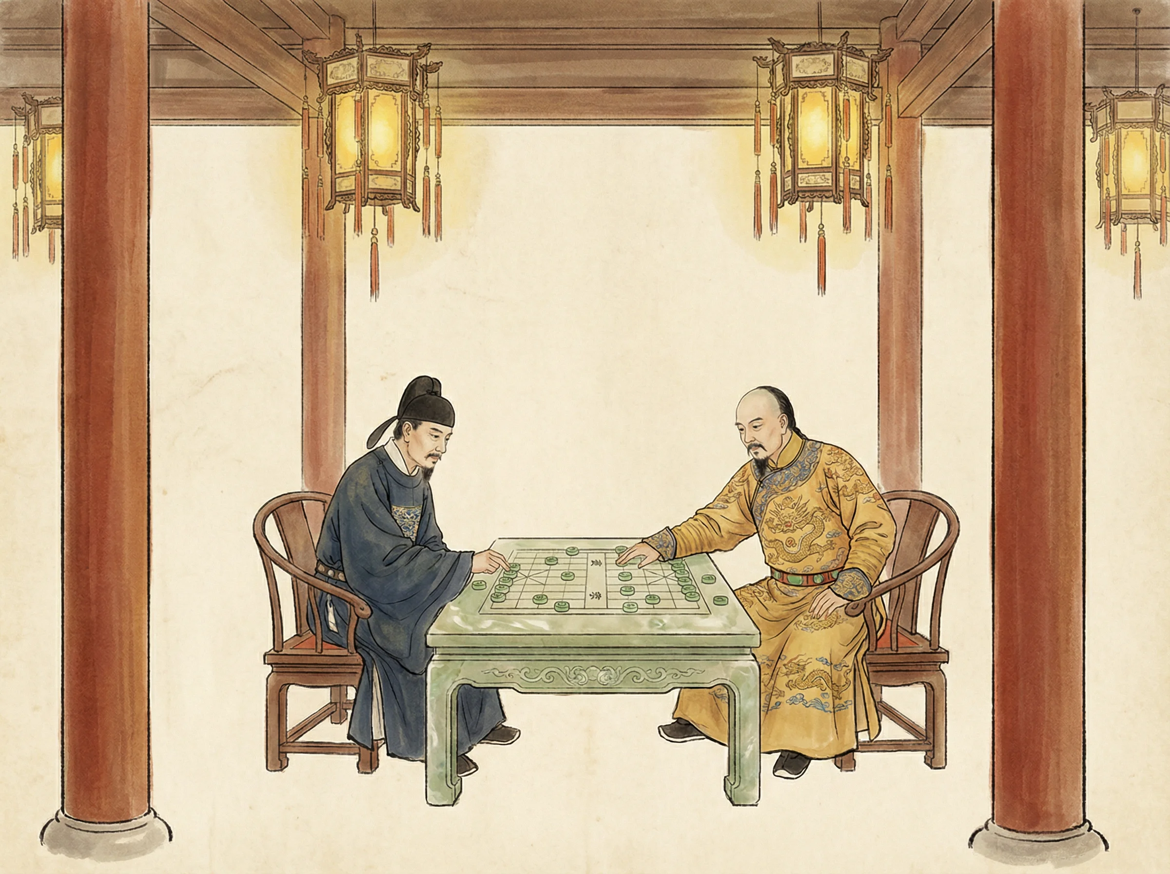 模拟皇帝与大臣在乾清宫御前对弈 j9棋牌 的场景